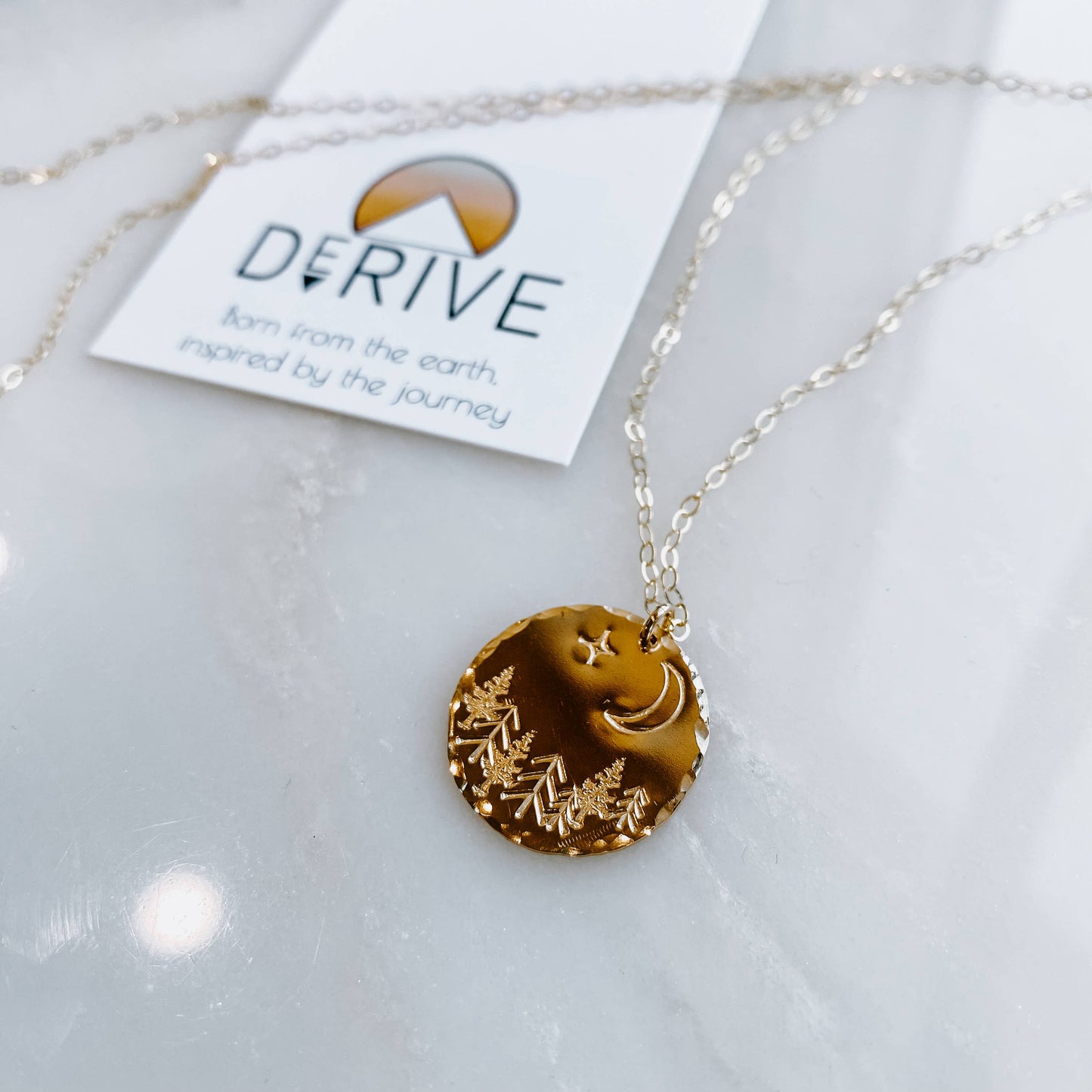 Moonlit Forest Hand Stamped Coin Necklace