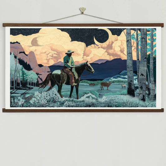 Art Print | Longhorn Cowboy Wall Art | MIDNIGHT ROUNDUP