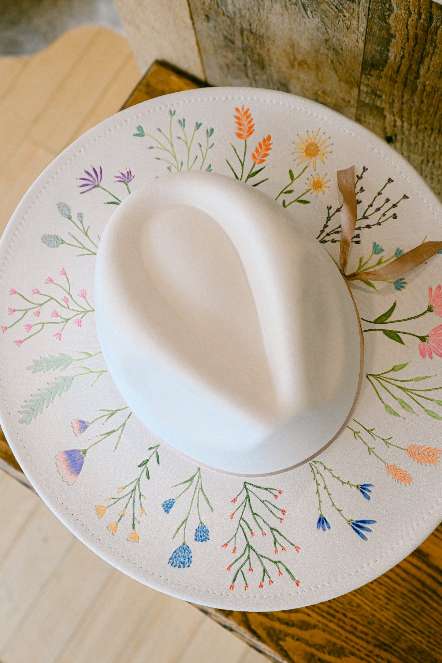 The Helena - Hand-Burned and Hand-Painted Wildflower Hat