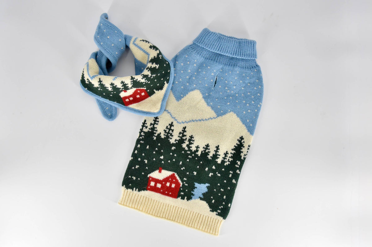 Snowy Red Cabin Dog Scarf/Bandana