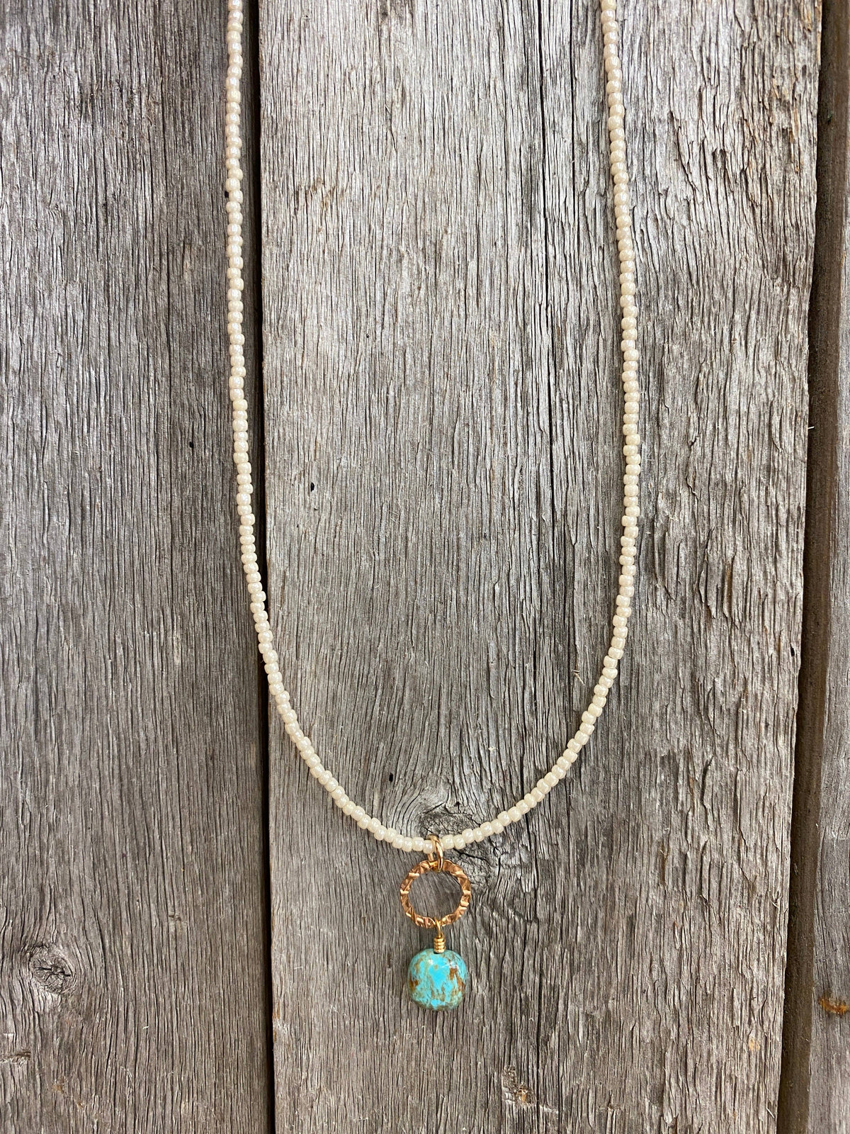 Pearl Seed Beads Kingman Turquoise Drop Necklace
