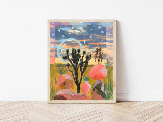 Desert Cowboy and Sunset Rocks Print