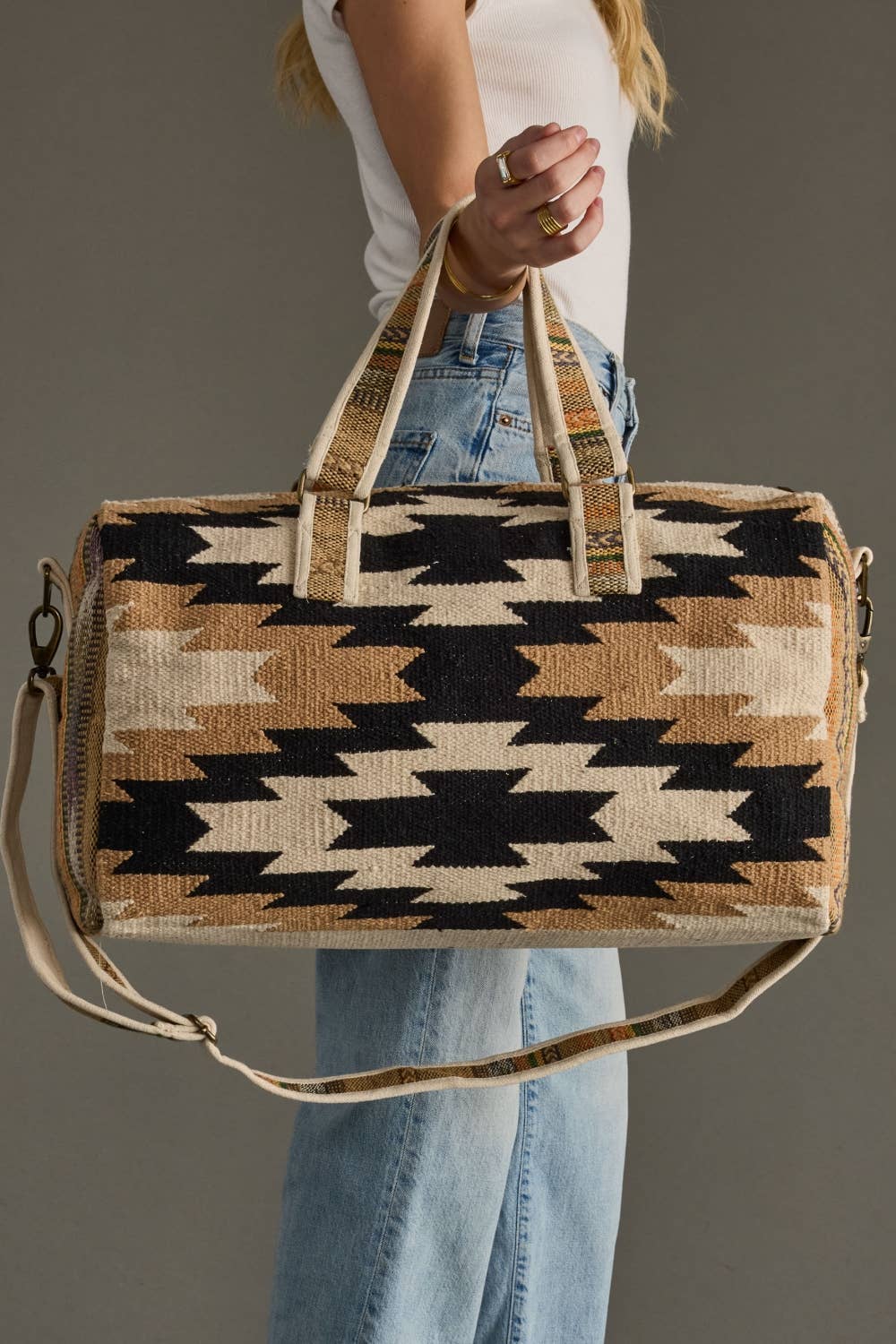 Cream, Black & Tan Western Duffel