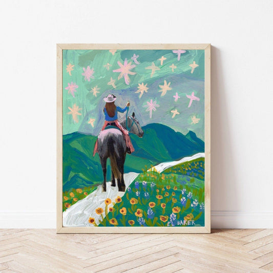 Wildflowers Cowgirl Art Print