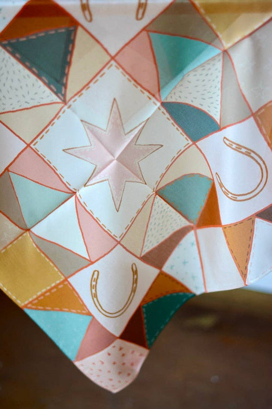Western Horseshoe Vintage Patchwork Quilt Silk Wild Rag Scarf