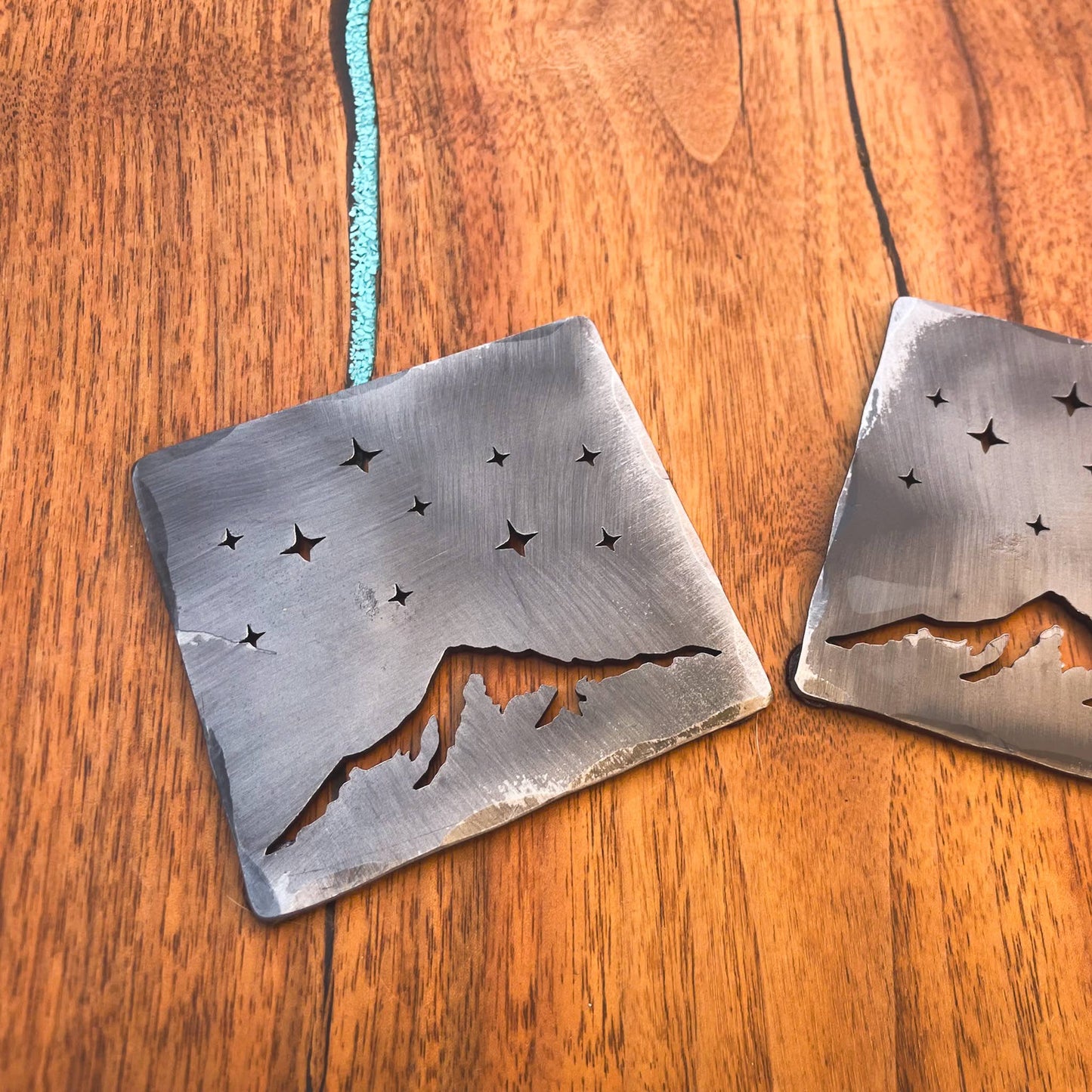 Hammered Steel Drink Coaster - Mountain Stars - Made in USA