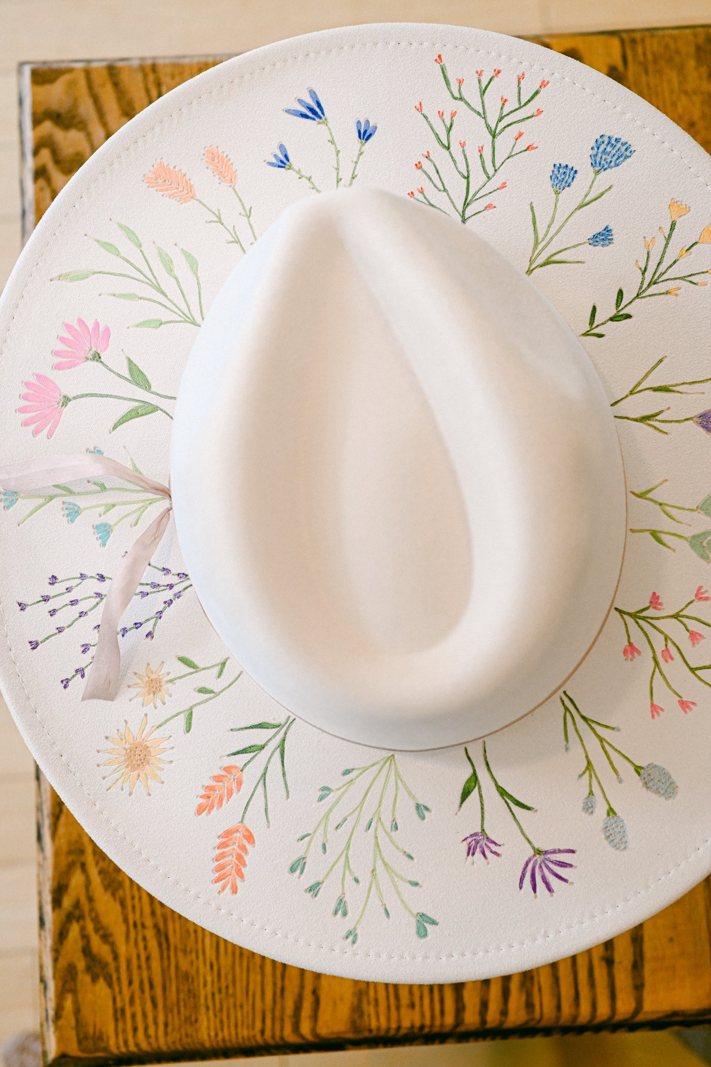The Helena - Hand-Burned and Hand-Painted Wildflower Hat
