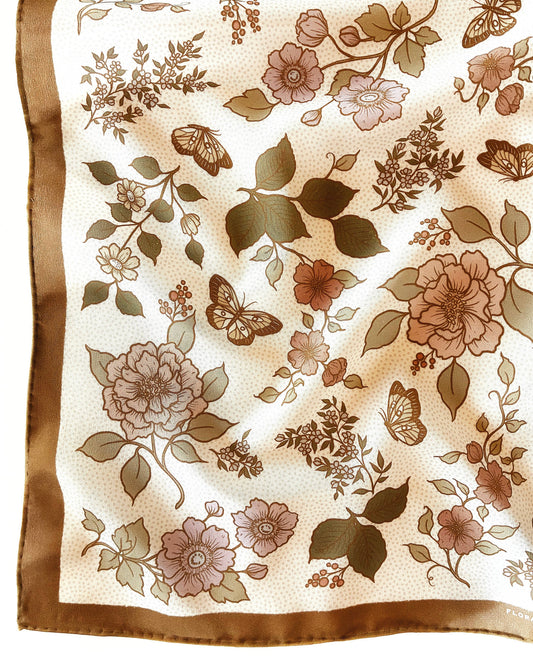 100% Silk Bandana Western Floral & Butterfly – 23” Square