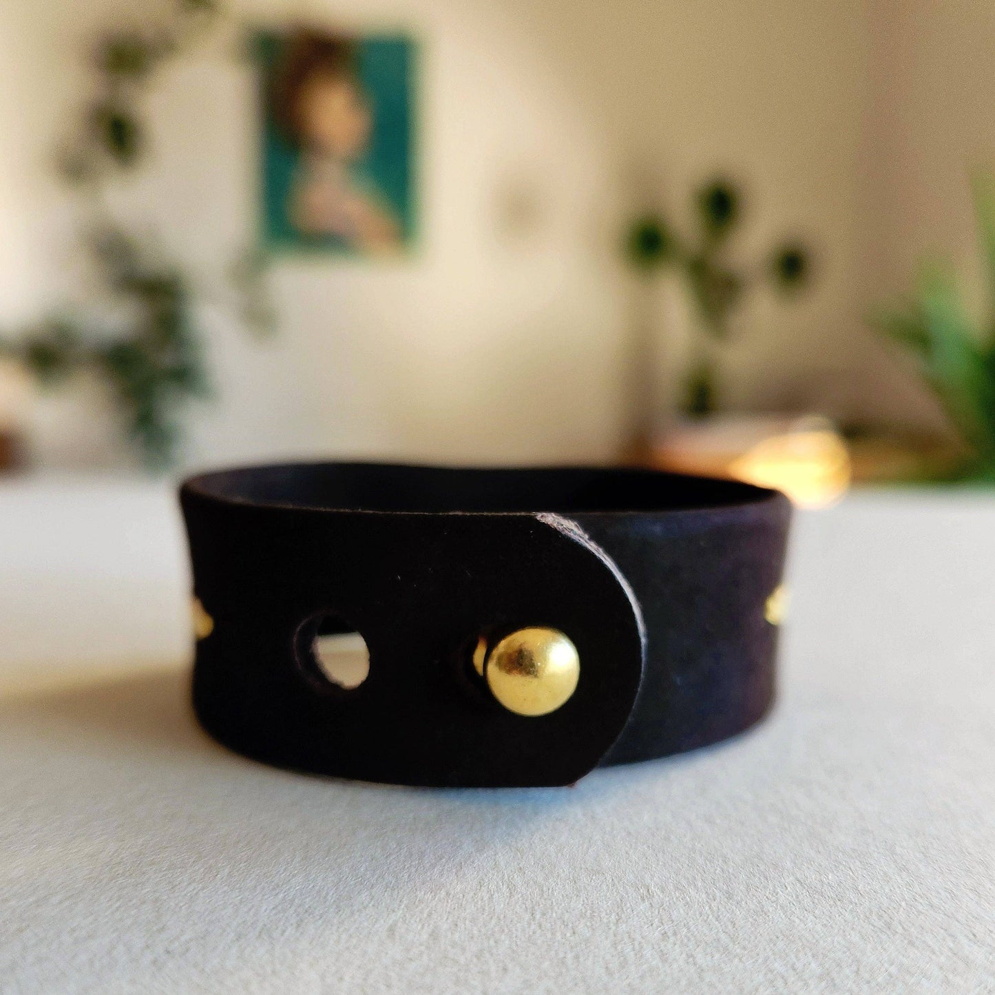 Gold Filled Labradorite Chocolate Leather Cuff Bracelet