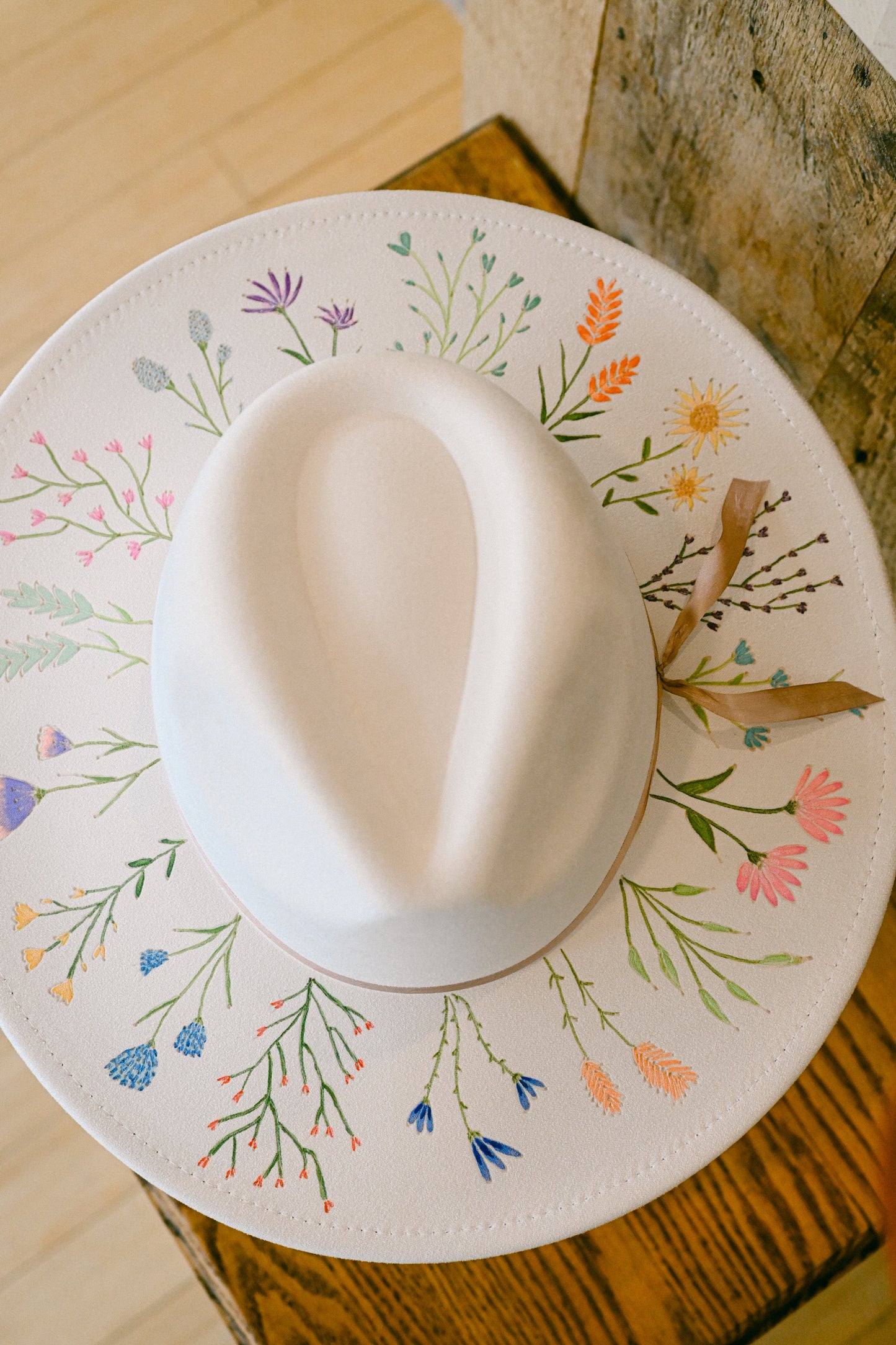 The Helena - Hand-Burned and Hand-Painted Wildflower Hat