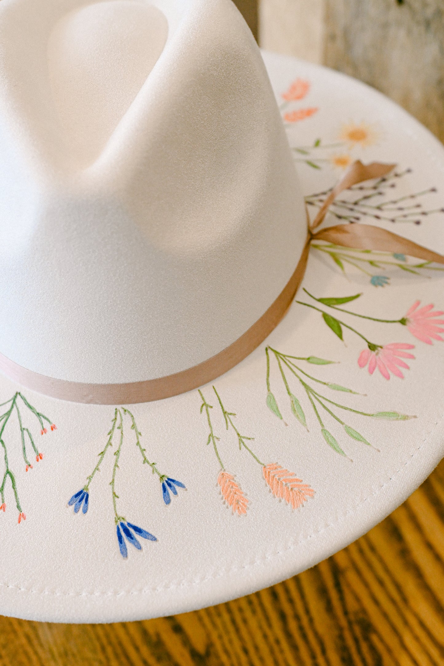 The Helena - Hand-Burned and Hand-Painted Wildflower Hat