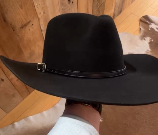 Custom Black 3.5" Tilt Brim Teardrop Crown Hat with Black Leather Band