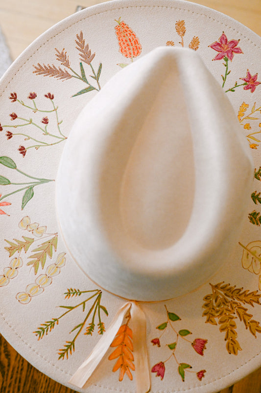 The Adeline - Hand-Burned and Hand-Painted Wildflower Hat