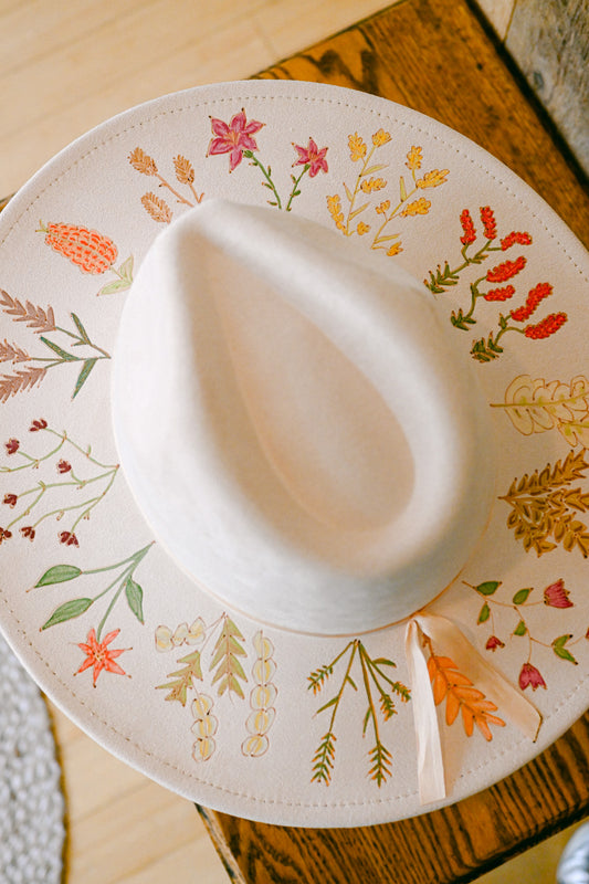 The Adeline - Hand-Burned and Hand-Painted Wildflower Hat