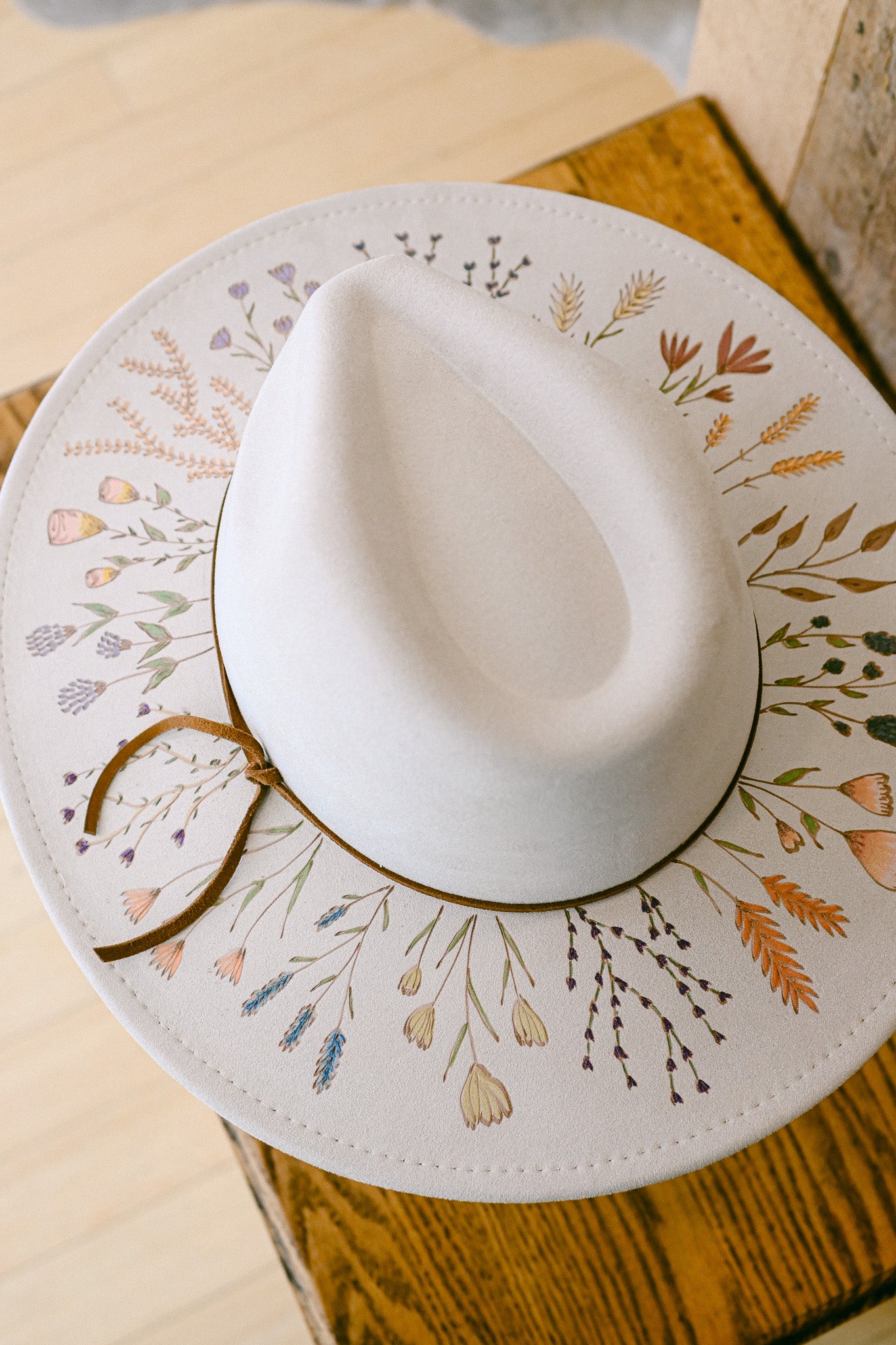 The Harlow - Hand-Burned and Hand-Painted Wildflower Hat
