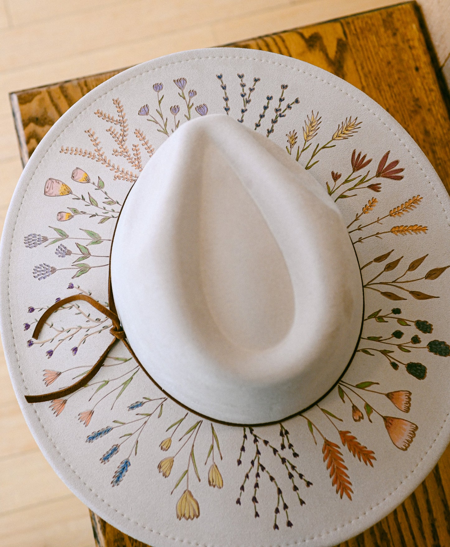 The Harlow - Hand-Burned and Hand-Painted Wildflower Hat