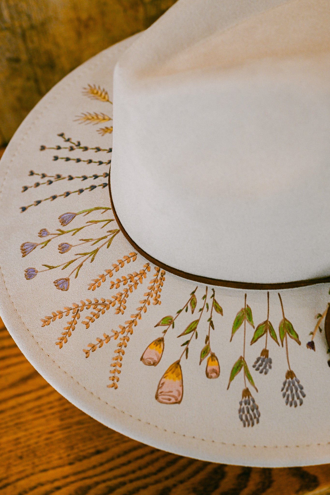 The Harlow - Hand-Burned and Hand-Painted Wildflower Hat