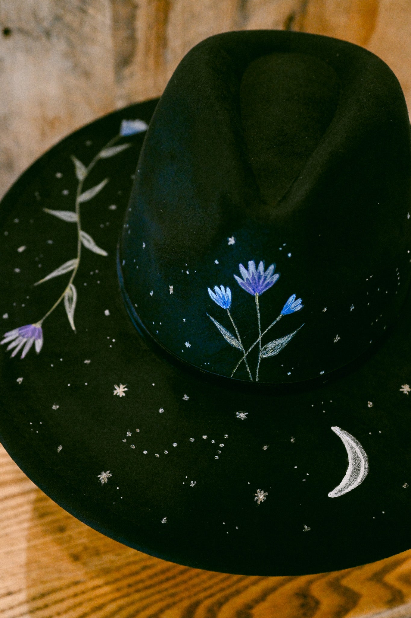 The Seren - Hand-Burned and Hand-Painted Wildflower Hat
