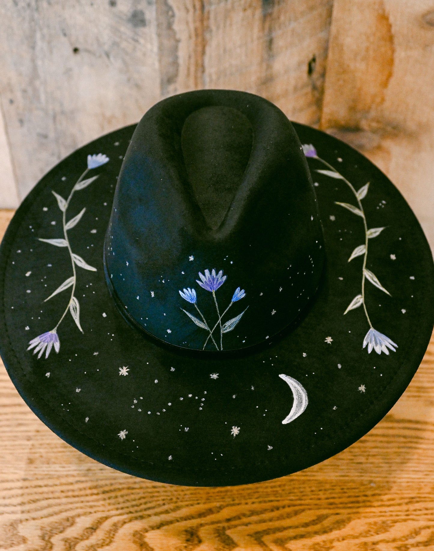 The Seren - Hand-Burned and Hand-Painted Wildflower Hat