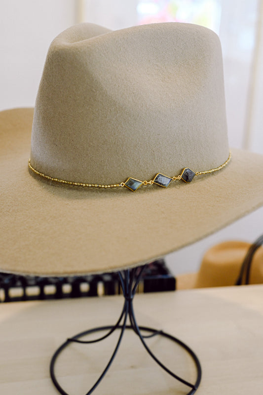 Three Bezel Labradorite with Brass Beads Hat Band