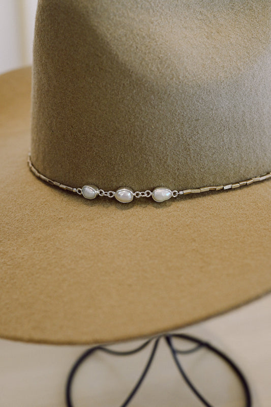 Three Bezel Pearl with Silver Beads Hat Band
