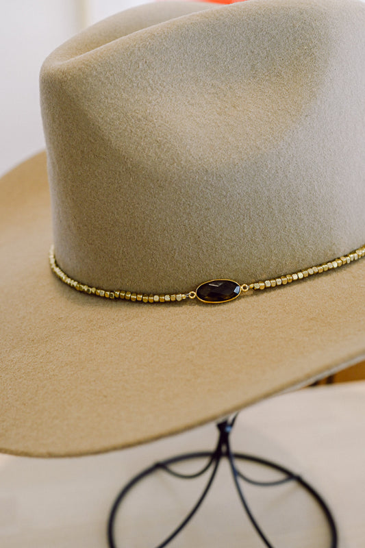 Smoky Topaz Bezel with Brass Beads Hat Band