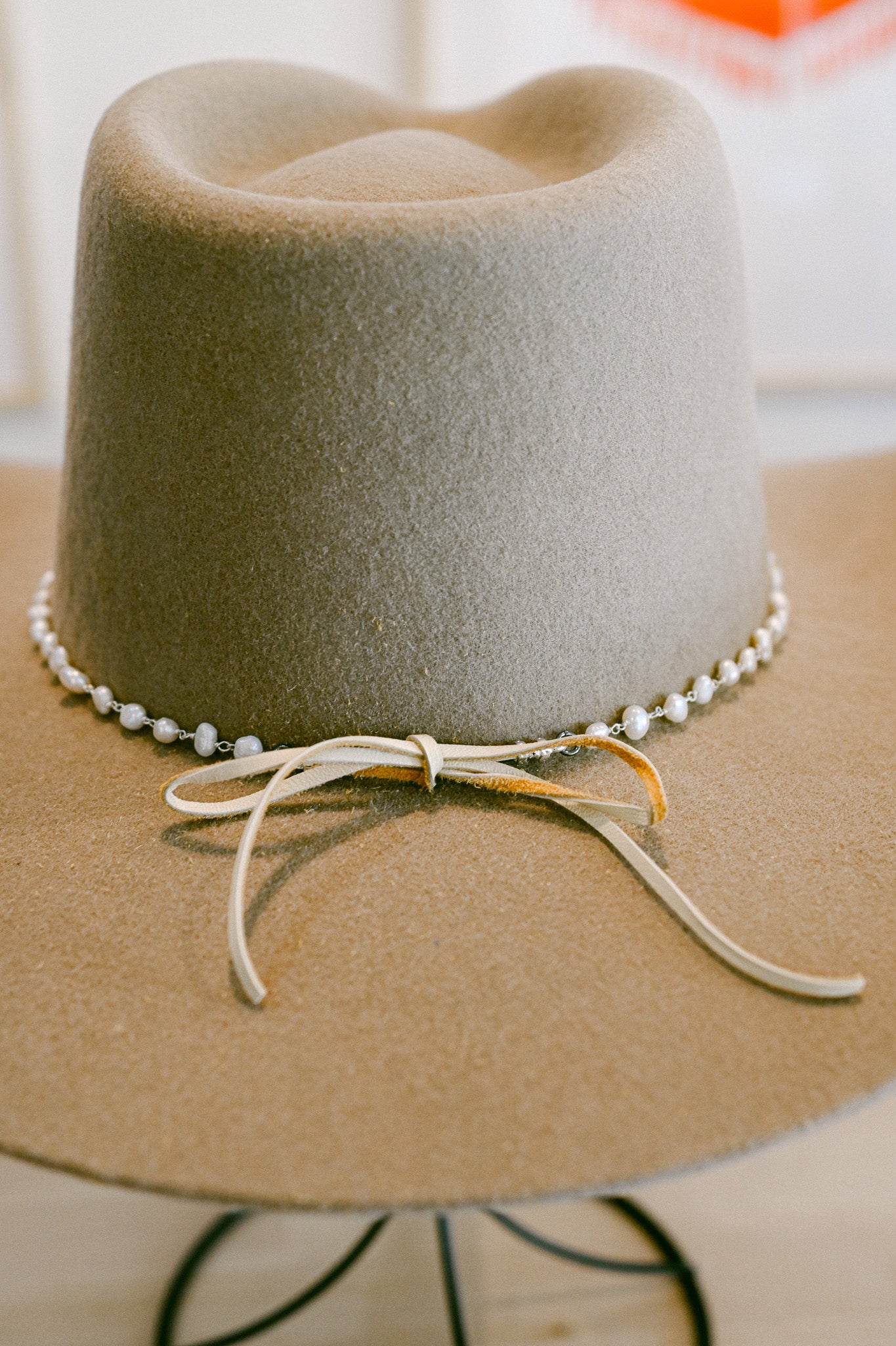 Pearl Chain Hat Band with Deerskin Ties