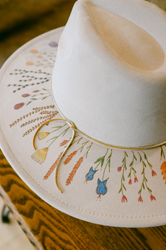 The Claire - Custom Hand-Burned and Hand-Painted Wildflower Hat