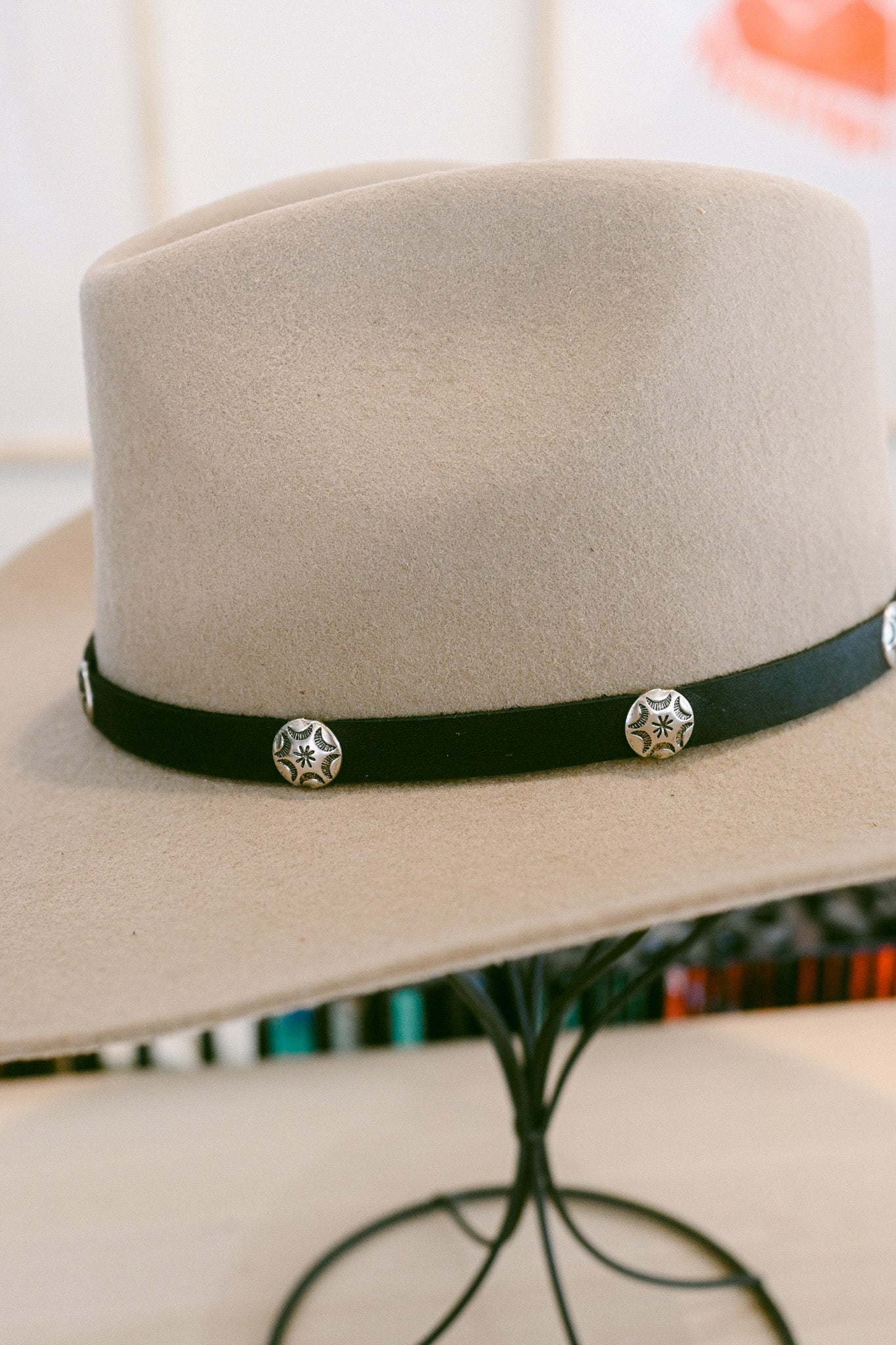 Deerskin Leather and Silver Concho Tie Back Hat Band