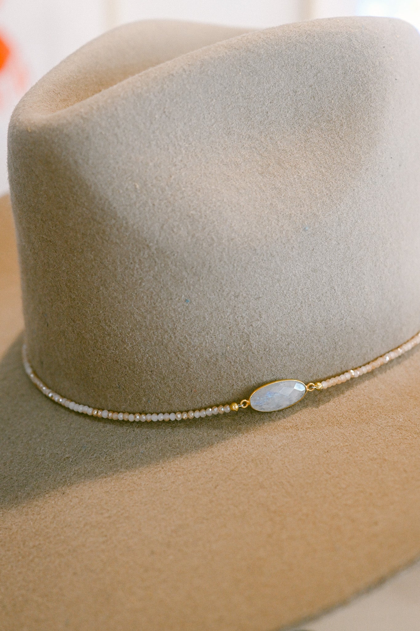 Moonstone Bezel and Beaded Hat Band