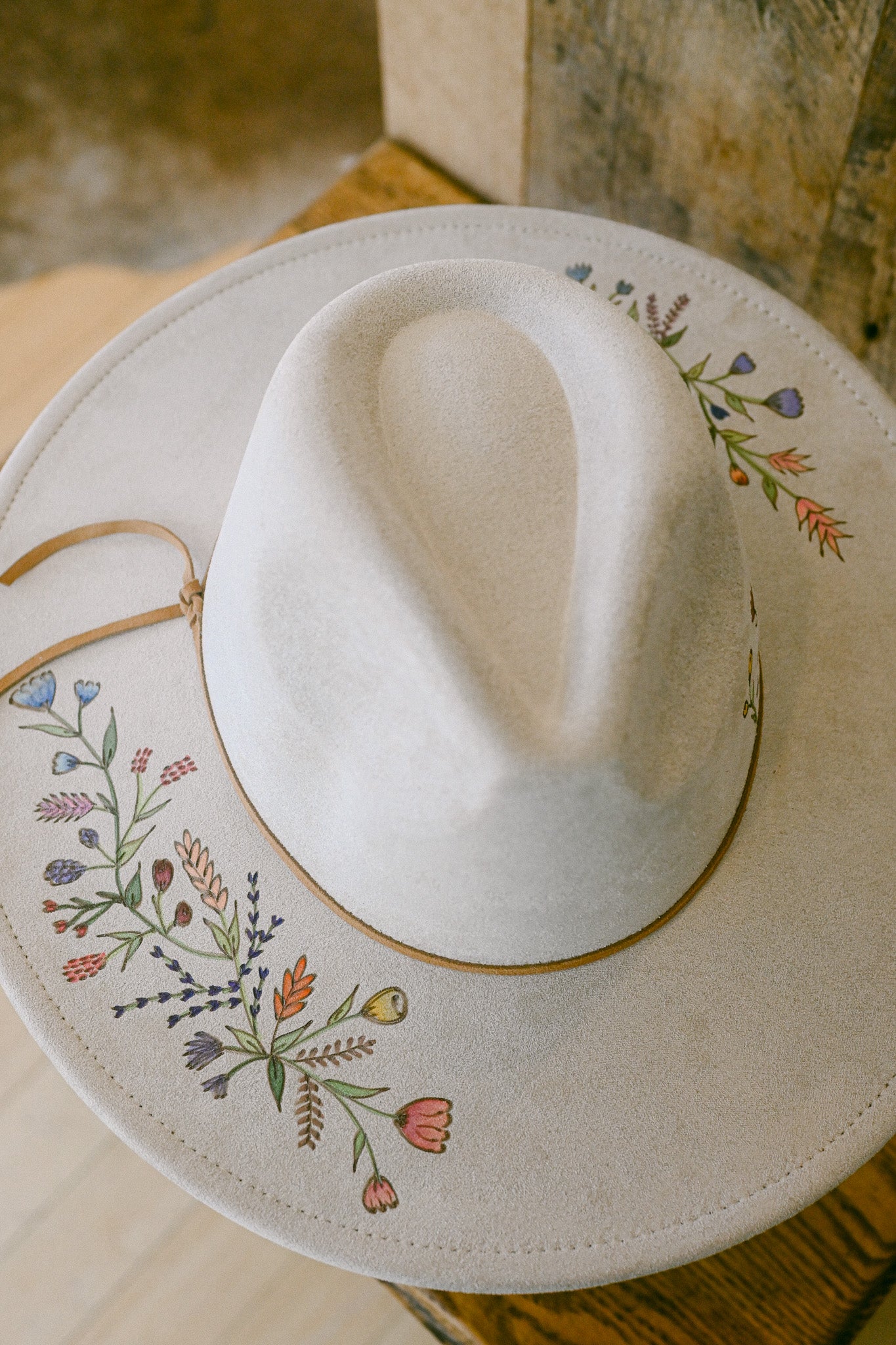 The Lauren - Hand-Painted & Hand-Burned Wildflower Hat