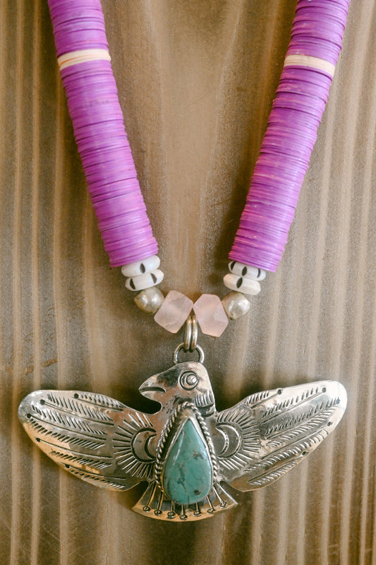 Wide Metal Thunderbird Necklace