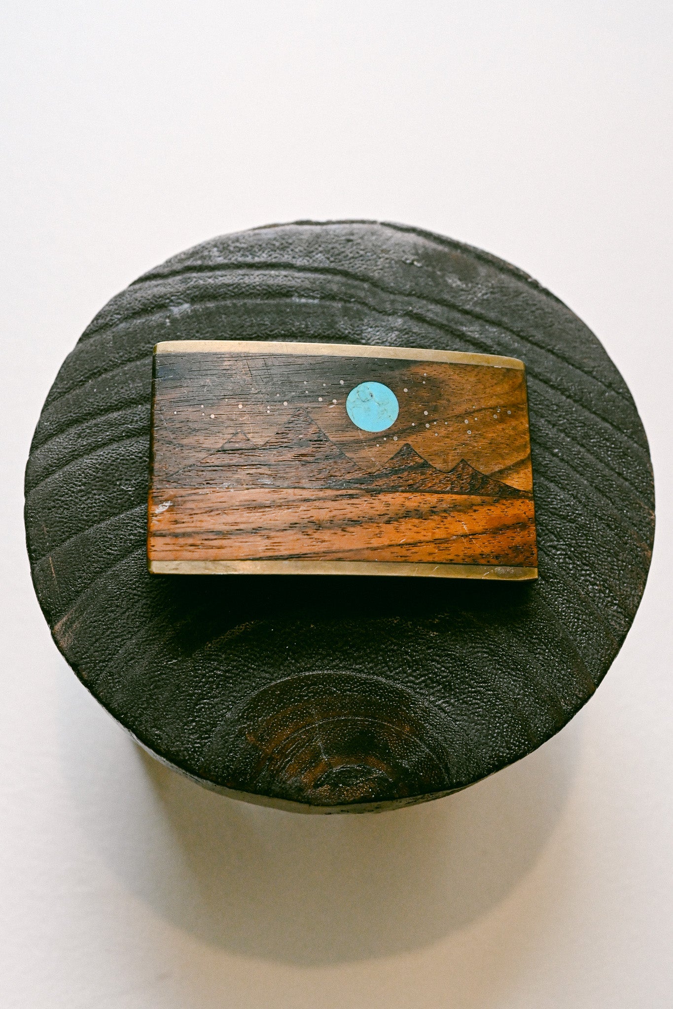 Kenneth Reid Vintage Wood Mountain and Turquoise Belt Buckle