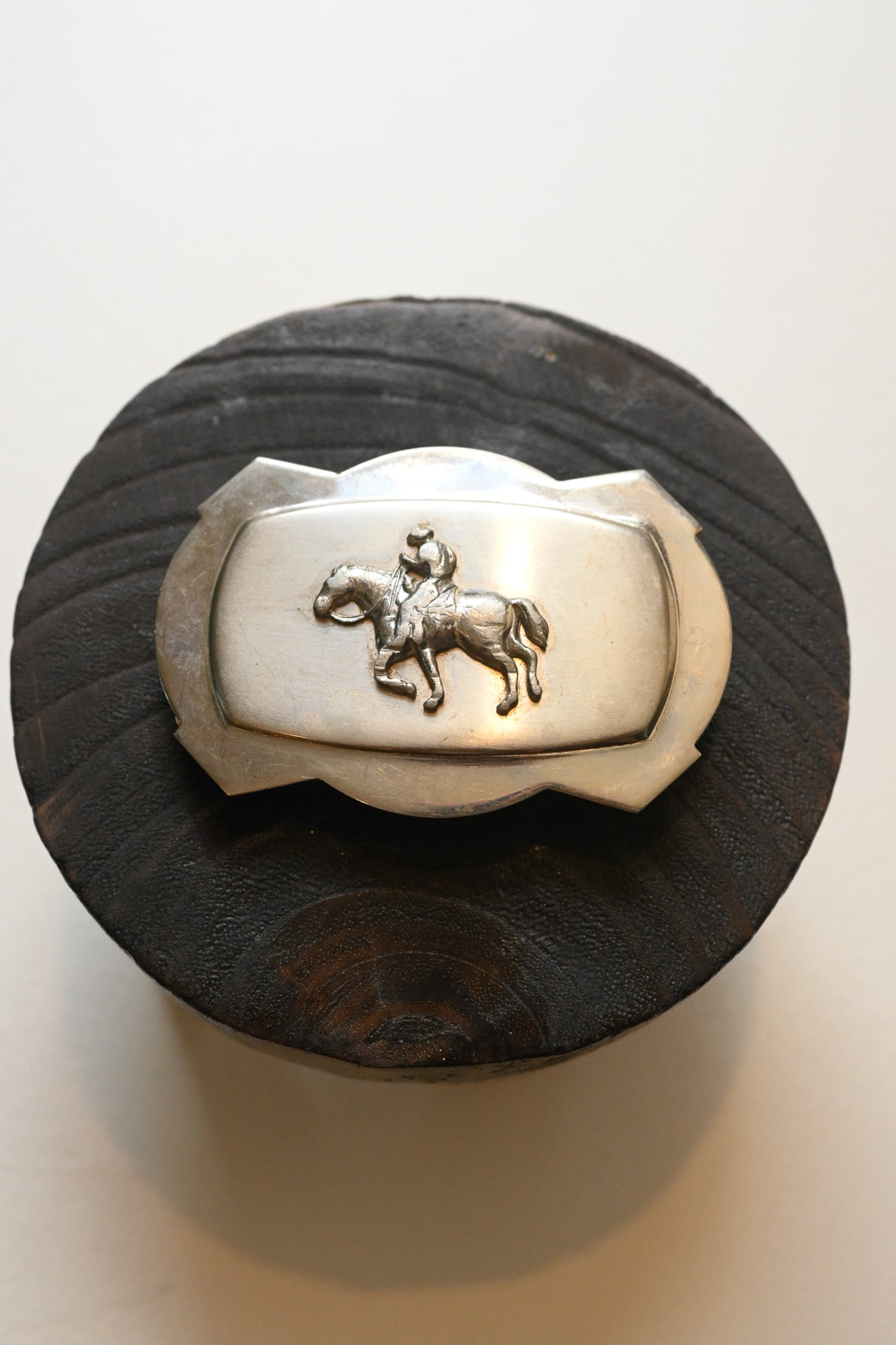 Vintage Nickel Silver Horse and Rider Belt Buckle