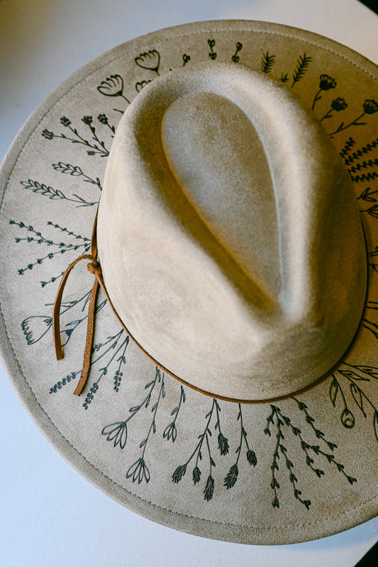 The Beth - Hand-Burned Wildflower Hat