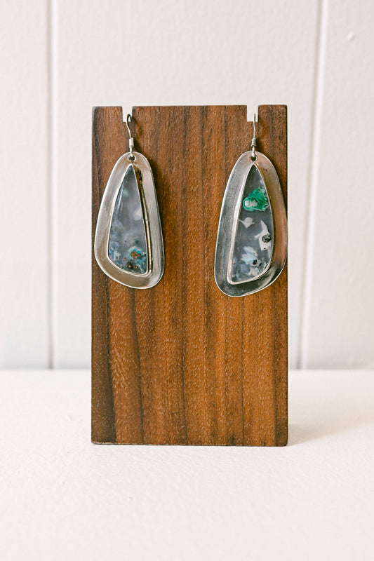 Harold Joe Navajo Ocean Jasper Sterling Silver Hook Earrings