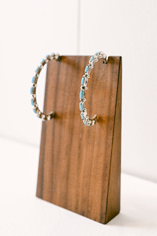 Zuni Needlepoint Turquoise Sterling Silver Hoops