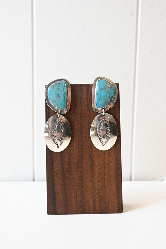 Harold Joe Navajo Turquoise Sterling Silver Drop Earrings