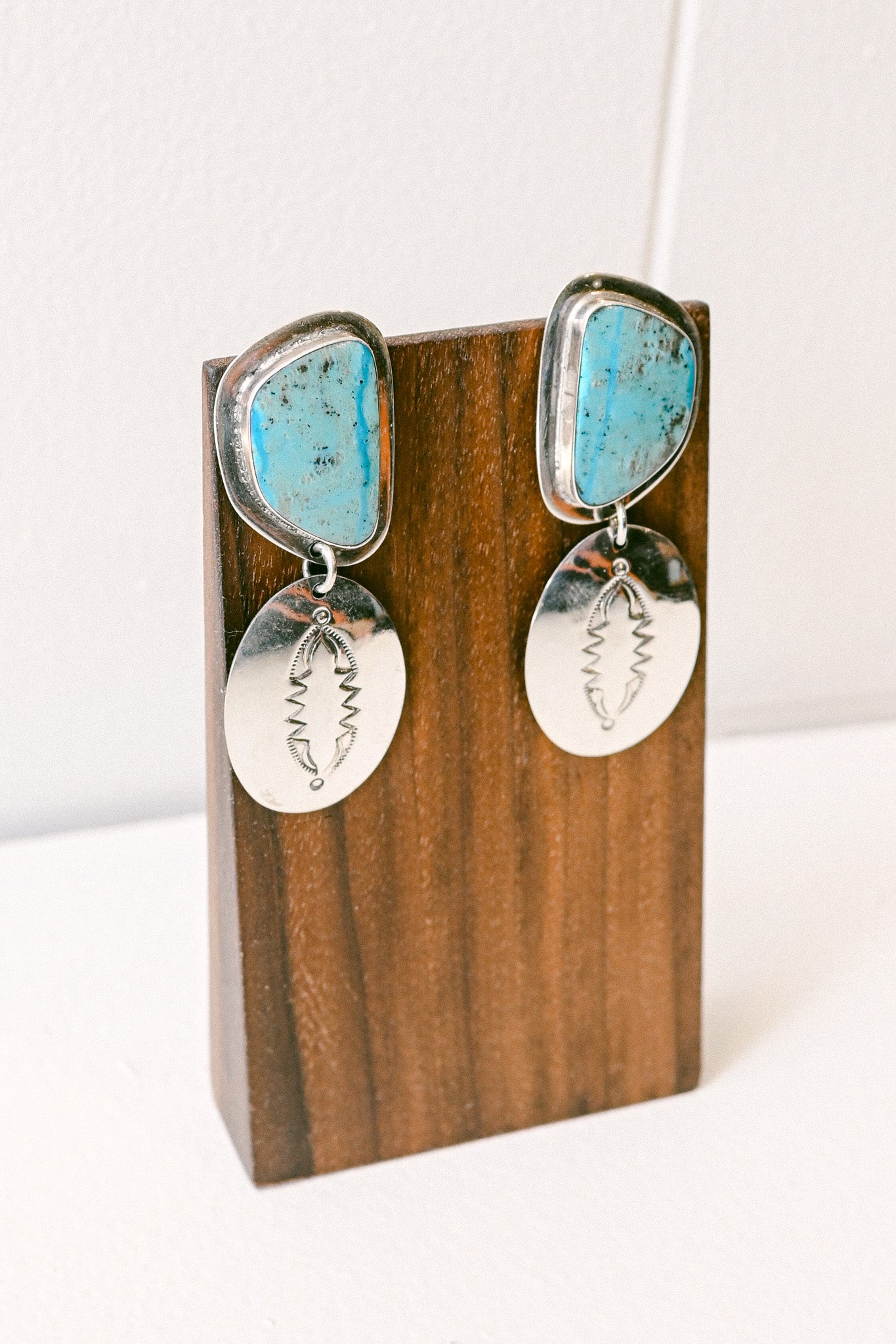 Harold Joe Navajo Turquoise Sterling Silver Drop Earrings