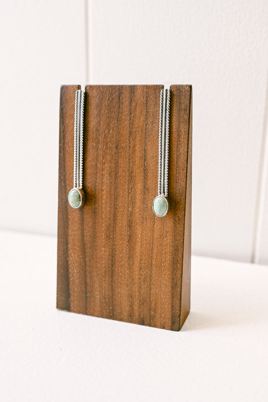 Navajo Sterling Silver Bar Earrings with Oval Turquoise