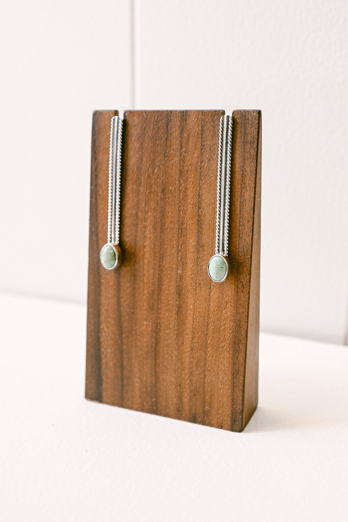Navajo Sterling Silver Bar Earrings with Oval Turquoise