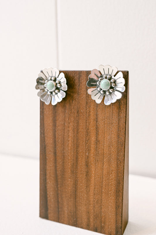 Mike Begay Navajo Flower Turquoise Sterling Silver Post Earrings