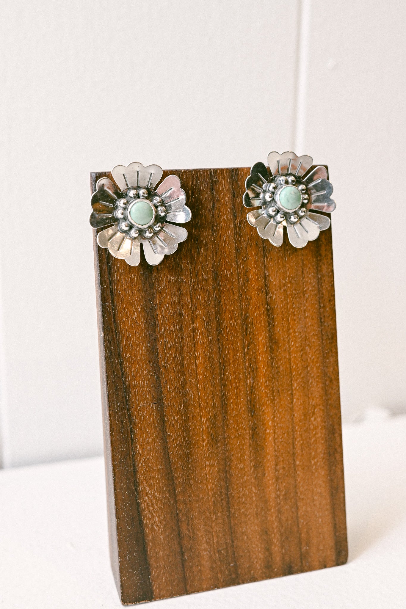 Mike Begay Navajo Flower Turquoise Sterling Silver Post Earrings