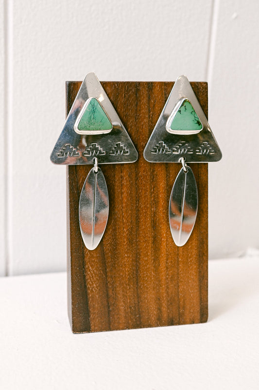 Harold Joe Navajo Variscite Sterling Silver Triangle and Leaf Earrings