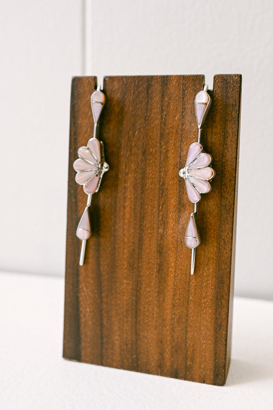 Velda Nastacio Zuni Pink Mother of Pearl Sterling Silver Art Deco Earrings