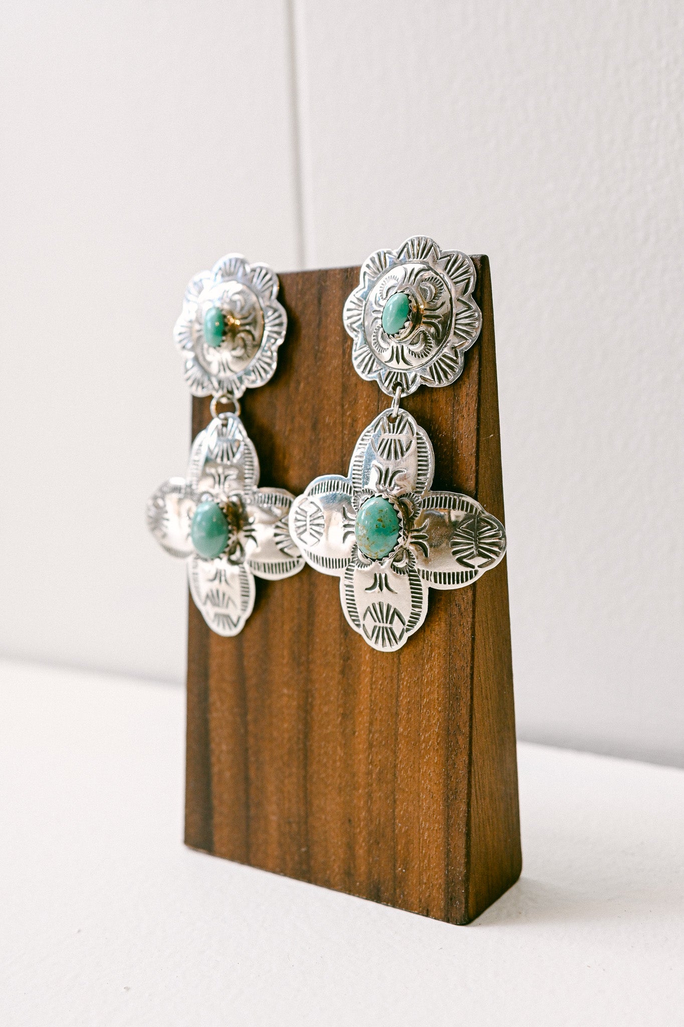 Bertha Begay Navajo Turquoise Stamped Sterling Silver Drop Earrings