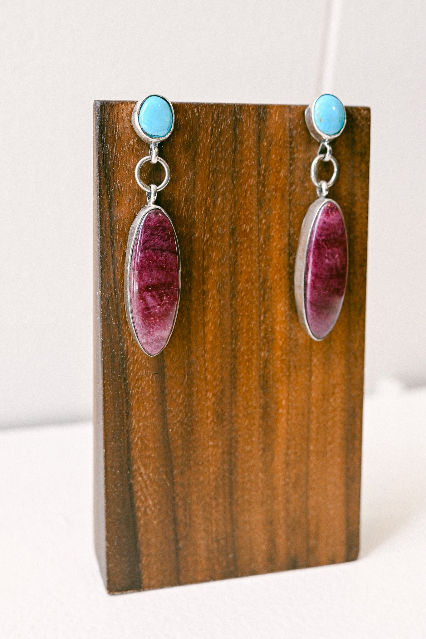 Navajo Purple Spiny Oyster and Turquoise Double Drop Earrings