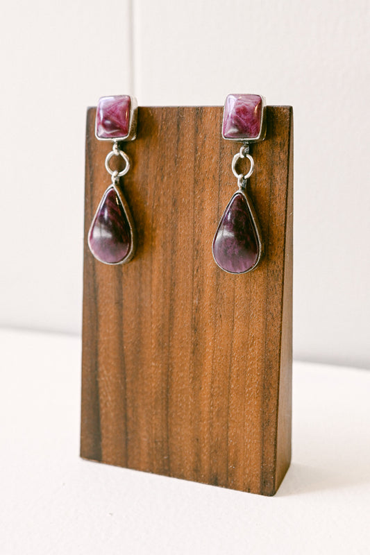 Navajo Purple Spiny Oyster Double Drop Earrings
