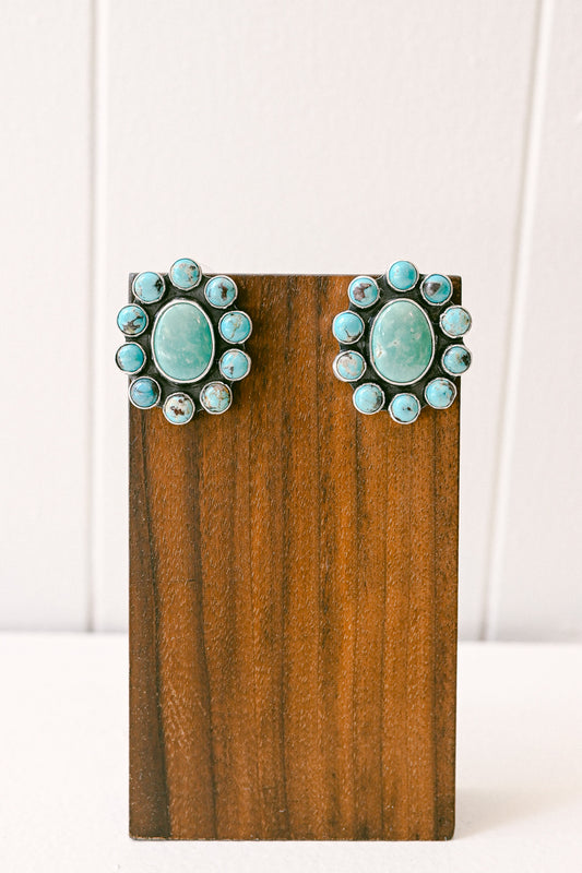 Navajo Cluster Turquoise Sterling Silver Post Earrings