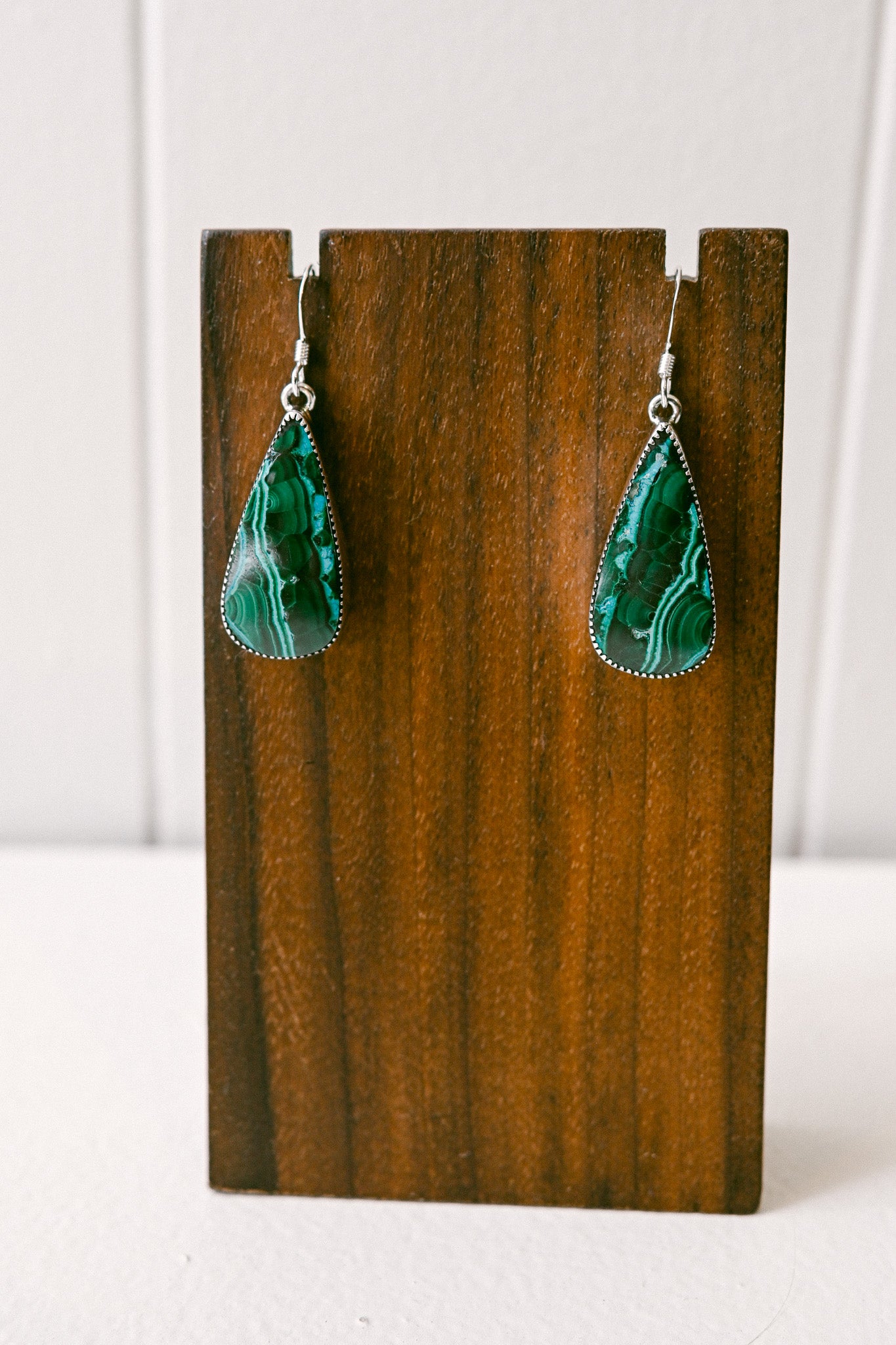 Alice Johnson Navajo Sterling Silver Malachite Hook Earrings